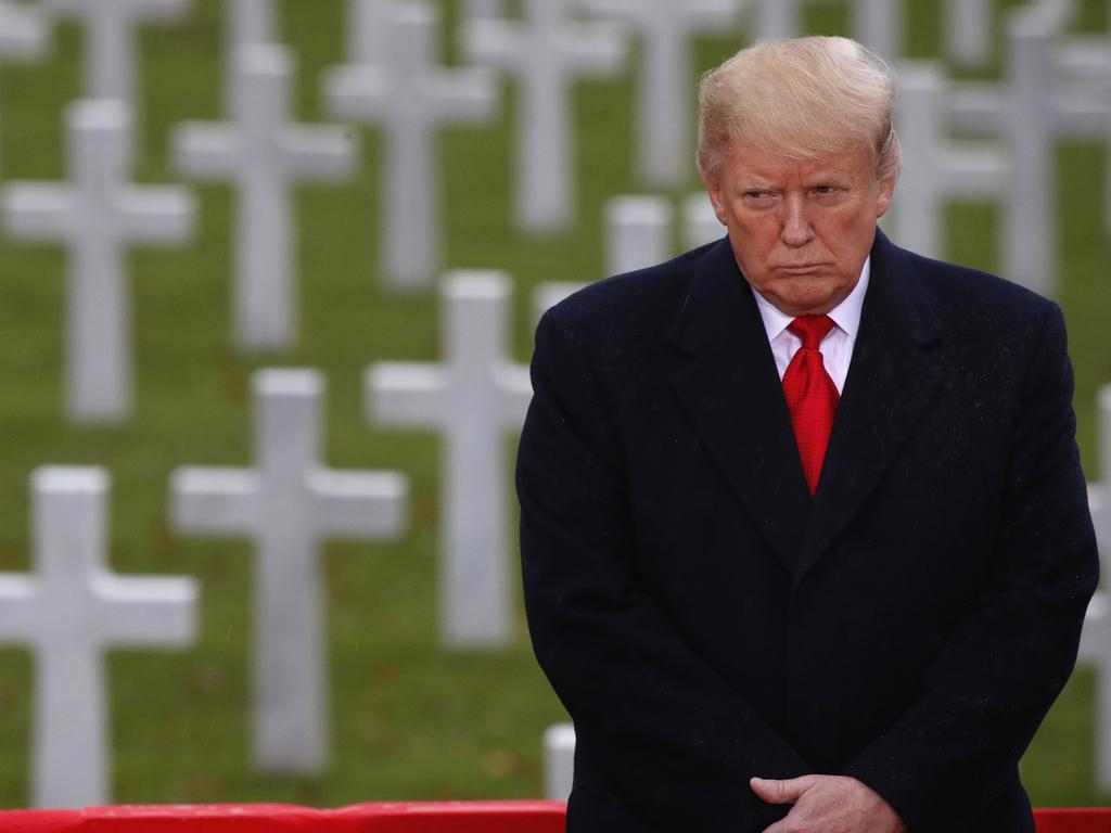 US President Donald Trump during an American Commemoration Ceremony, November 11, 2018, at Suresnes American Cemetery near Paris. Picture: AP Photo/Jacquelyn Martin