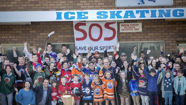 Athletes protesting the closure of the Glenorchy Ice Skating Rink in 2022. Picture: Chris Kidd