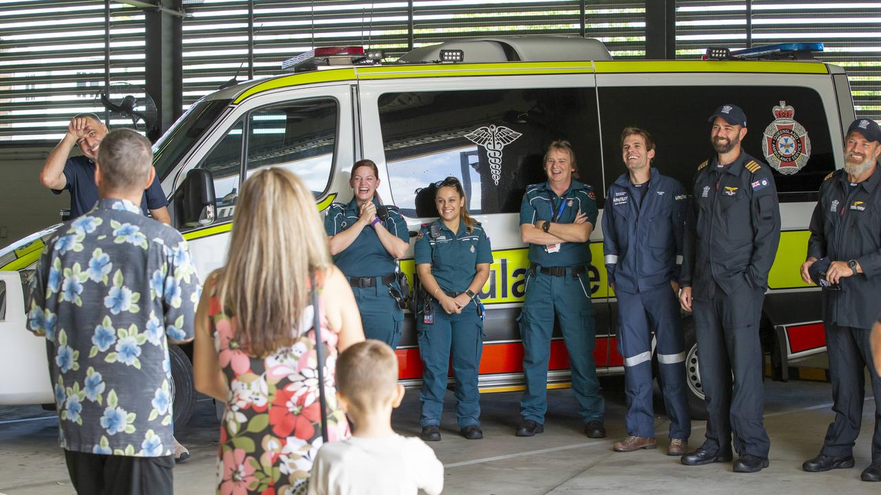 Rick Bettua and wife Angela thank the emergency workers who saved his life. Picture: Lachie Millard