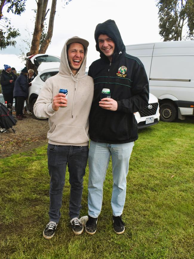 West Gippsland league grand final match 2024 — Phillip Island Bulldogs V Nar Nar Goon "The Goon" Football Club at Garfield Recreation Reserve on September 14, 2024: Beau Scamporlino and Jack Barnes. Picture: Jack Colantuono