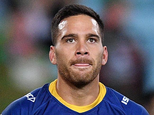 Corey Norman of the Eels reacts after being sent to the sin bin during the Round 20 NRL match between the South Sydney Rabbitohs and the Parramatta Eels at ANZ Stadium in Sydney, Saturday, July 28, 2018. (AAP Image/Dan Himbrechts) NO ARCHIVING, EDITORIAL USE ONLY