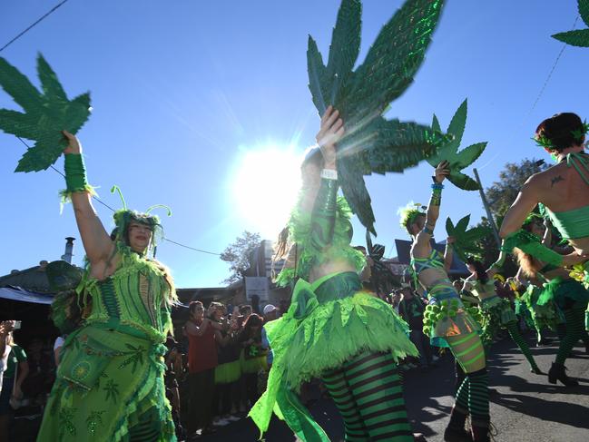 The MardiGrass 2019 march down the main street of Nimbin.