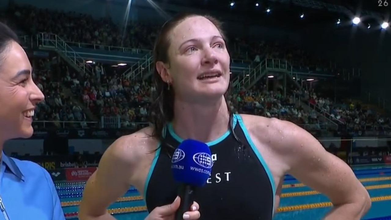 Cate Campbell had tears in her eyes in her final interview. Photo: Channel 9