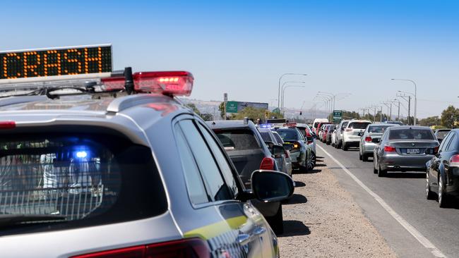 Six cars were involved in a pileup on Tapleys Hill Rd on Remembrance Day last year. Photo: AAP/Russell Millard