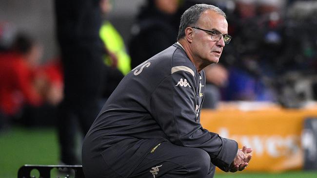 Leeds manager Marcelo Bielsa kept a close eye on his team. Picture: AAP