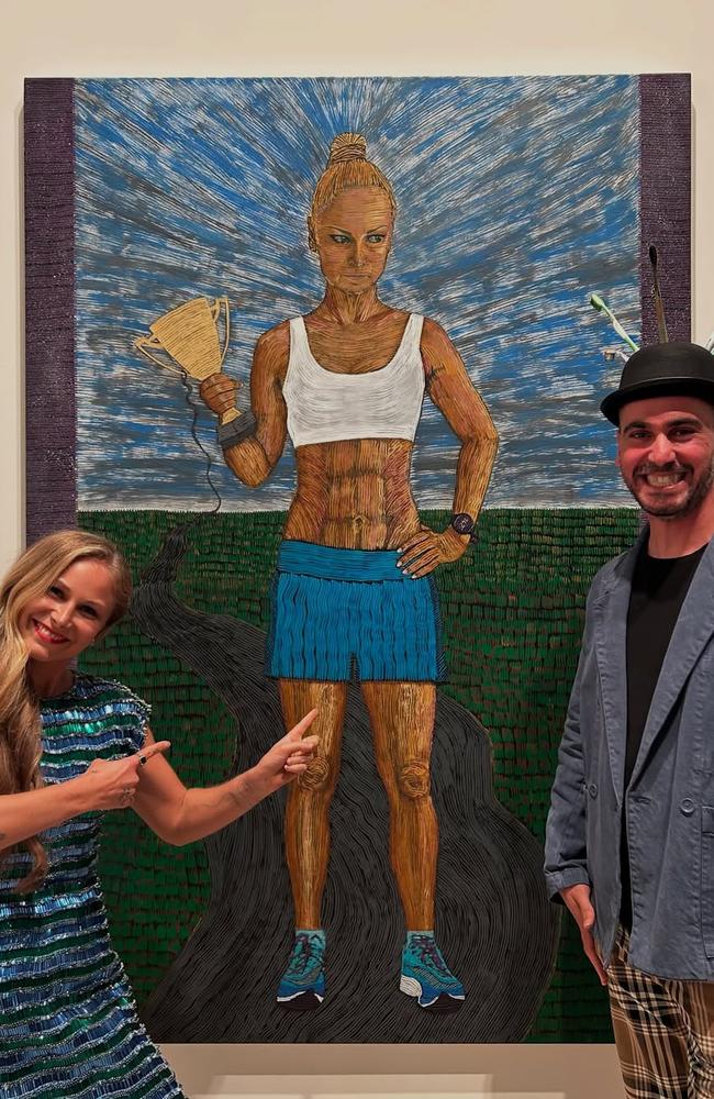 Tasmanian and former Australian of the Year Grace Tame with artist Mostafa Azimitabar, whose portrait was a finalist in this year's Archibald Prize. Picture: Instagram