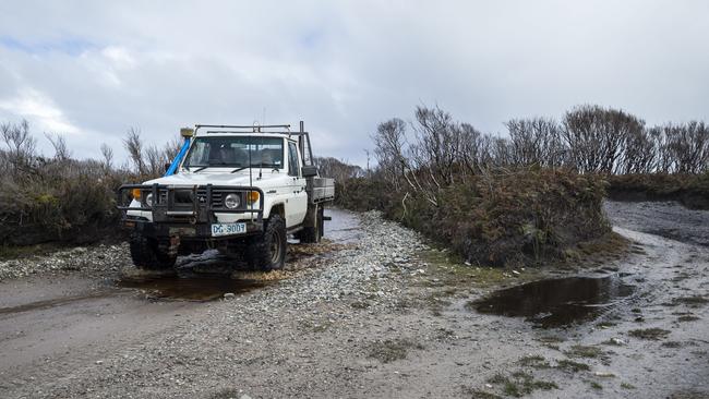 Tony and Eunice Atkins driving on some of the existing tracks into areas of the Arthur Pieman conservation area near Temma.