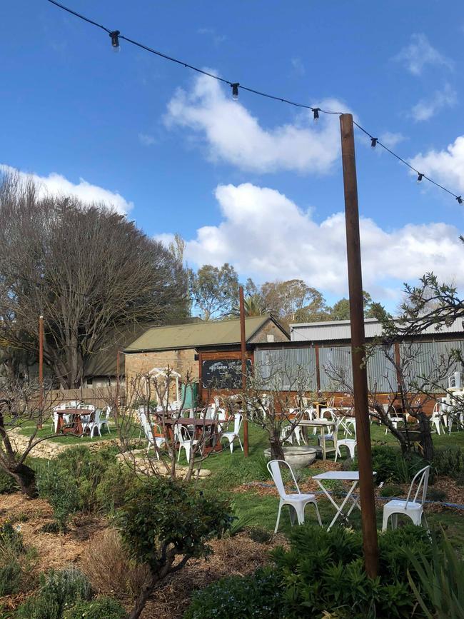 Festoon lights in the garden behind Seasonal Garden Cafe …