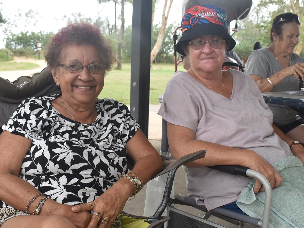 Lesley Sabbo and Brenda Nimmo at the Mackay & District South Sea islander Association's 2022 Australia Day Celebrations in Quota Park. Picture: Lillian Watkins