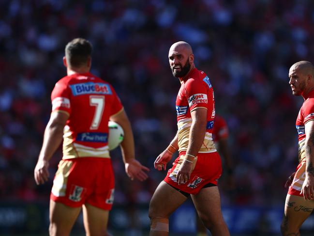 Mark Nicholls of the Dolphins looks on during the round one NRL match between the Dolphins and Sydney Roosters at Suncorp Stadium on March 05, 2023 in Brisbane, Australia. (Photo by Chris Hyde/Getty Images)