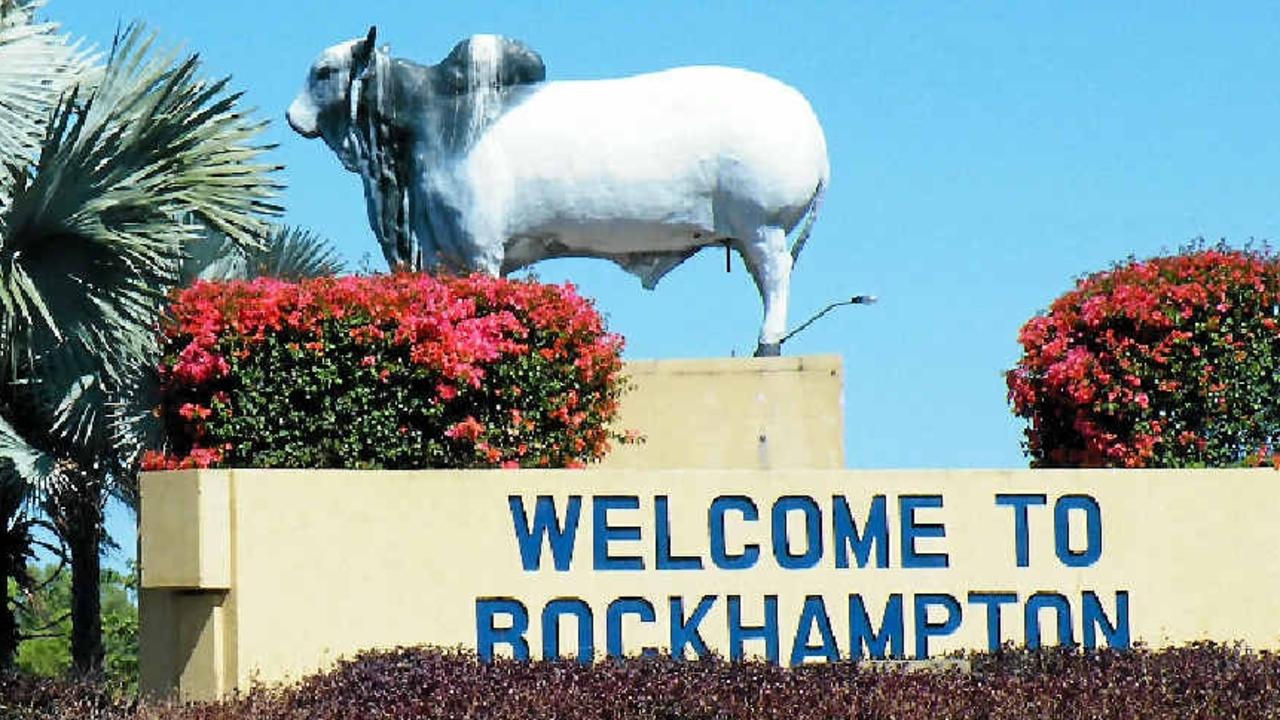 The rear of this bull greets motorists as they drive into Rockhampton.