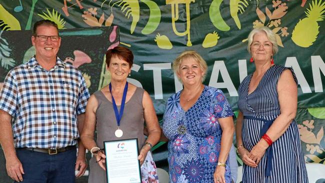 Rockhampton's Sports Official of the Year Barb Knowles (second from left) is congratulated by Rockhampton MP Barry O'Rourke, Capricornia MP Michelle Landry and major Margaret Strelow. Picture: RRC