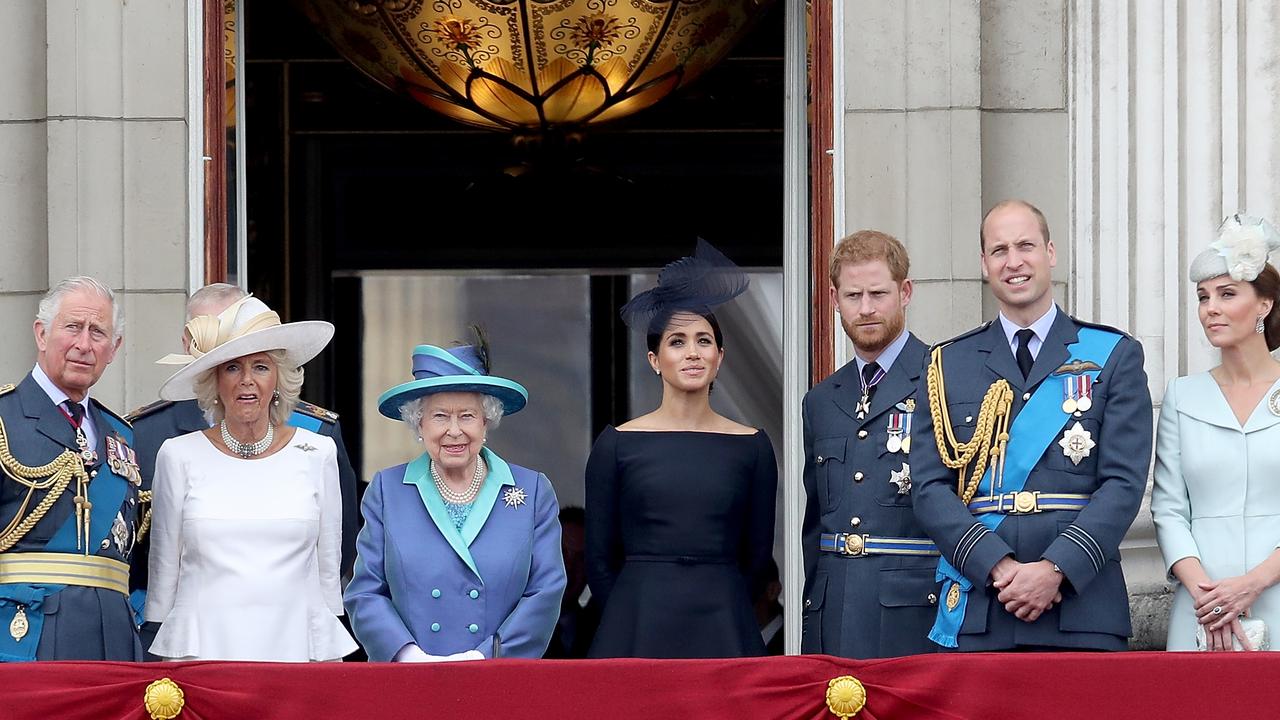 Prince Harry sits behind his father, brother and his nephews and niece in line for the throne. Picture: Getty Images