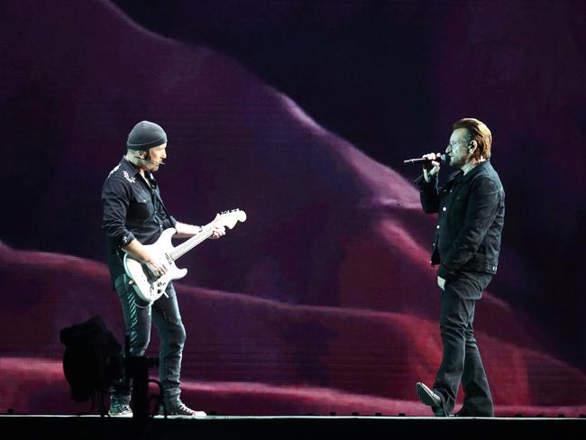 Bono and The Edge of U2 perform in Auckland, New Zealand. Picture: Getty