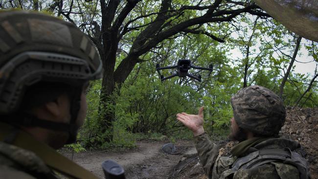 Ukrainian servicemen launch a reconnaissance drone near Bakhmut. Picture: AFP