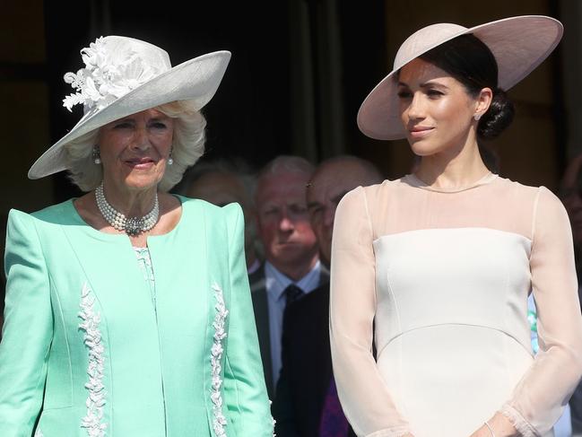 Camilla, the Duchess of Cornwall and Meghan, the Duchess of Sussex at Prince Charles’s 70th birthday at Buckingham Palace on May 22, 2018. Picture: Chris Jackson/Chris Jackson/Getty Images