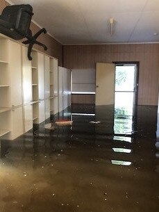 The water takes over in the Kingston On Murray Caravan Park office. Picture: Supplied