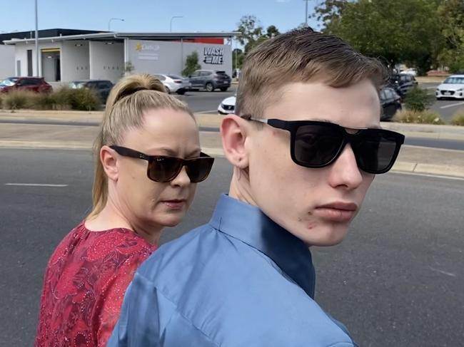 Alleged Munno Para stabber Jasper Donavon Kidd and his mother leave court.Picture: Brinley Duggan