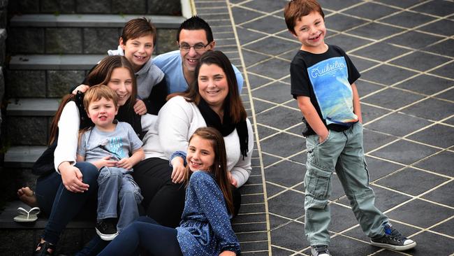 Ashley Grey (right) his parents, Jason and Kerri Grey and siblings Oliver (3yrs), Mikayla (13), Lachlan (9) and Taliah (8) are nominated for a Pride of Australia award for their campaign to get Soliris on the PBS. Their alturistic act means others will have access to the drug, but Ashley may be forced to go for a month without it to convince the scheme he does need it. Nominated for the Care and Compassion medal. Picture: Tony Gough