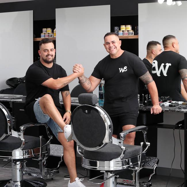 Nathan Piras and Brian Dowd of Walkabout Barbers. Picture: Sue Graham