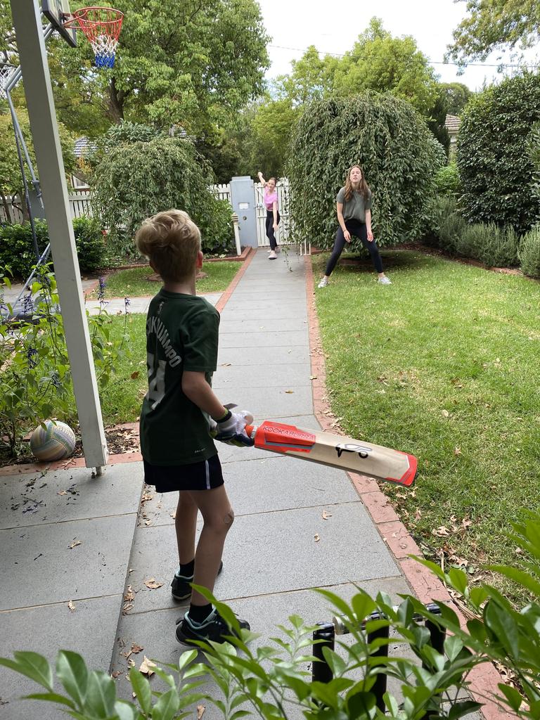 Gerard Whateley has missed live sport during lockdown, but has been staging games with his kids in the backyard. Picture: Supplied