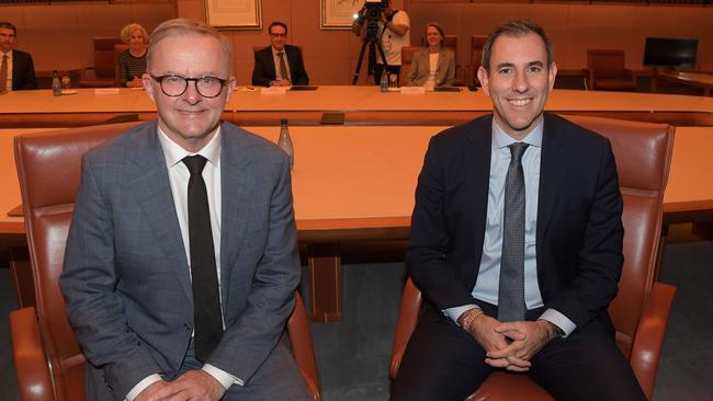 Anthony Albanese and Treasurer Jim Chalmers before a Treasury briefing in Canberra. Picture: NCA NewsWire / Tracey Nearmy