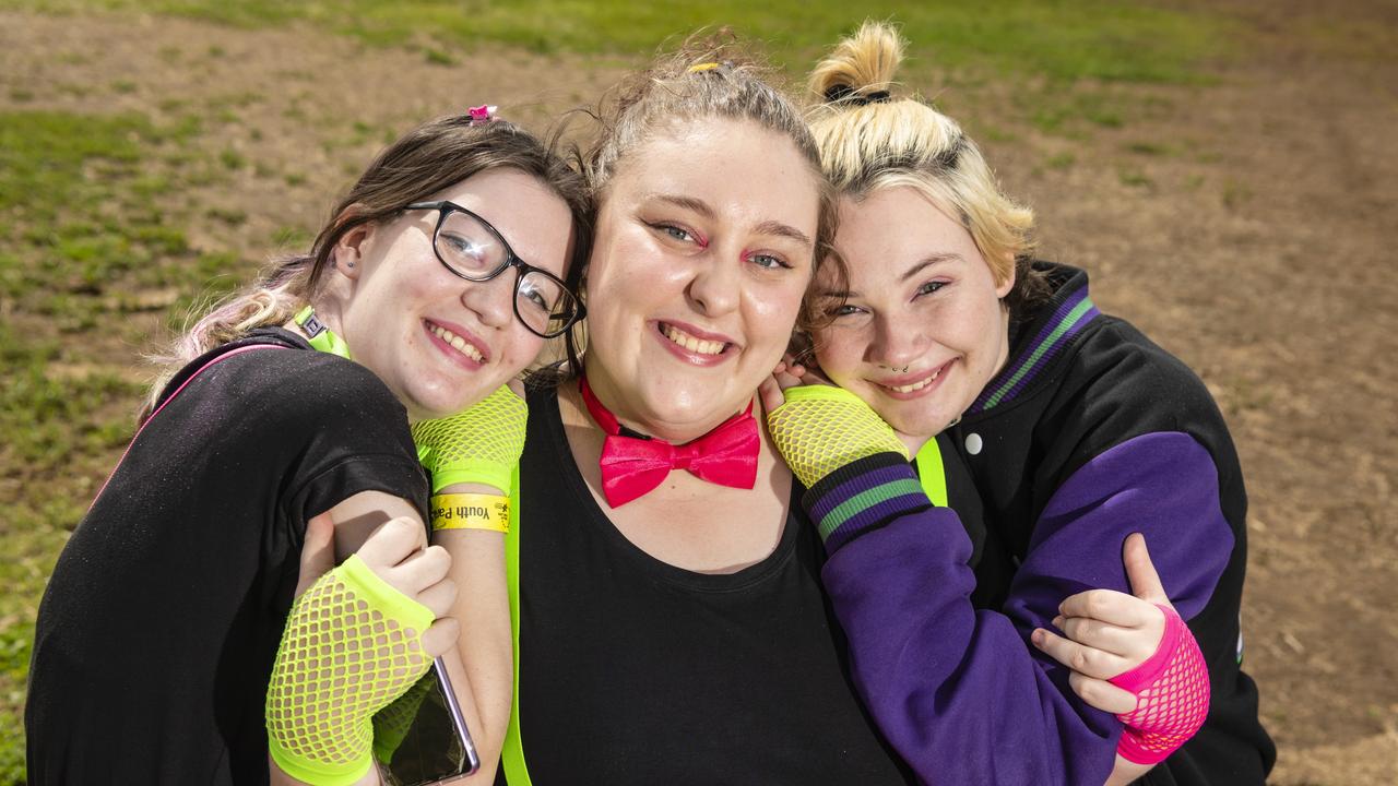 Representing Wilsonton SHS are (from left) Lillian McCann, Naomi Stephens and Moss Jennings at Relay for Life at Toowoomba Showgrounds, Saturday, September 10, 2022. Picture: Kevin Farmer