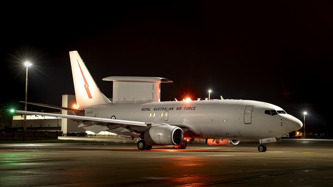 A Royal Australian Air Force E-7A Wedgetail prior to a flight during Operation Kudu in Germany. Picture: Corporal Nicole Dorrett