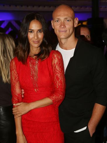 Lindy Klim and Michael Klim pose in the Mercedes-Benz Star Lounge during Mercedes-Benz Fashion Festival Sydney. Picture: Getty