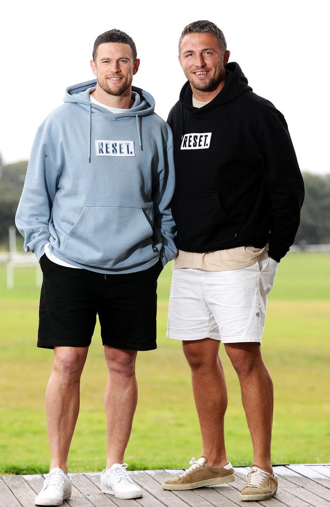 Brothers Luke and Sam Burgess wearing their 4B clothing label. Picture: Tim Hunter