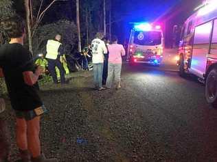 A person was extracted from a car after it crashed into a tree at Tamaree on Saturday. Picture: Contributed