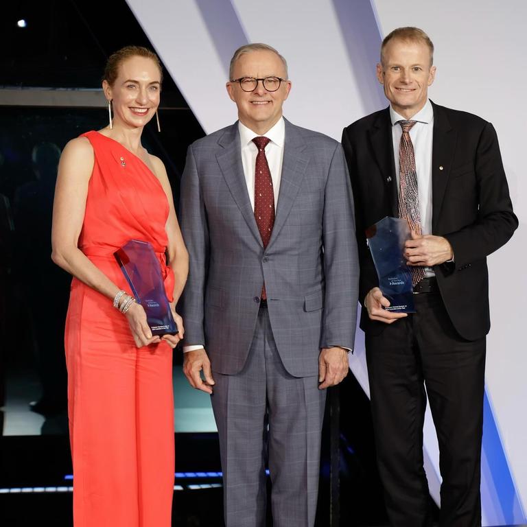 He was recognised for lifesaving melanoma work alongside friend and medical oncologist Georgina Long. Picture: Instagram/profrscolyer