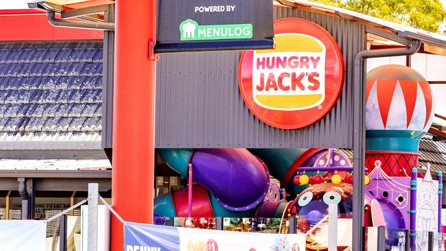 The man suffered minor injuries outside the Hungry Jack’s. Picture: Richard Walker