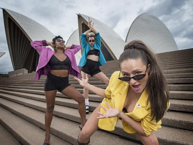 Stella G, Megana Holiday and Emma May Gibson ahead of All About Women at the Sydney Opera House. Picture: Troy Snook