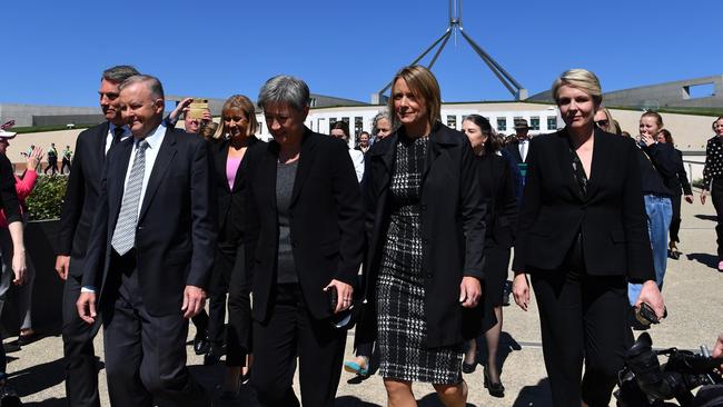 Leader of the Opposition Anthony Albanese (2nd L) with Senator Penny Wong, Senator Kristina Keneally, and Member for Sydney Tanya Plibersek at the March 4 Justice in Canberra this week.