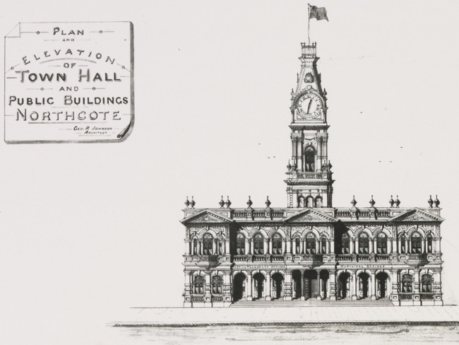 An early drawing of the Northcote Town Hall included a tower. Picture: State Library of Victoria