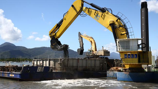 Leichhardt MP Warren Entsch said getting a cruise ship to port at Cairns was “the whole purpose” of dredging Trinity Inlet. The Woomera, the largest dredge barge in Australia, scrapes out clay and hard rock from the channel in 2019. Picture: Brendan Radke