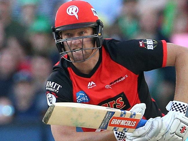 Cameron White of Melbourne Renegades batting during the Big Bash League (BBL) match between the Melbourne Stars and the Melbourne Renegades at the MCG in Melbourne, Tuesday, January 1, 2019. (AAP Image/Hamish Blair) NO ARCHIVING, EDITORIAL USE ONLY, IMAGES TO BE USED FOR NEWS REPORTING PURPOSES ONLY, NO COMMERCIAL USE WHATSOEVER, NO USE IN BOOKS WITHOUT PRIOR WRITTEN CONSENT FROM AAP