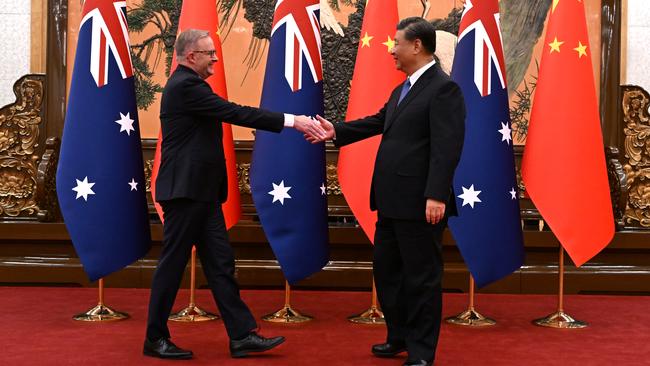 Prime Minister Anthony Albanese meets with China’s President Xi Jinping at the Great Hall of the People in Beijing. Picture: AAP