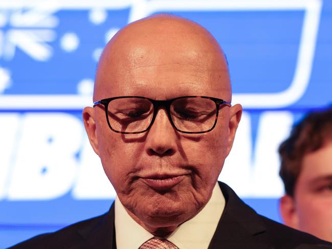 Former opposition leader Peter Dutton conceding defeat on election night, at the W Hotel on May 3, in Brisbane. Picture: Adam Head / NewsWire