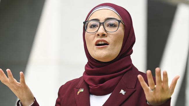 Senator Fatima Payman holds a press conference at Parliament House in Canberra this week to announce her new party. Picture: Martin Ollman/NewsWire