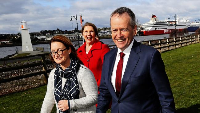 Braddon candidate Justine Keay, Shadow minister for health Catherine King  and Labor Leader Bill Shorten at Devonport. PICTURE CHRIS KIDD