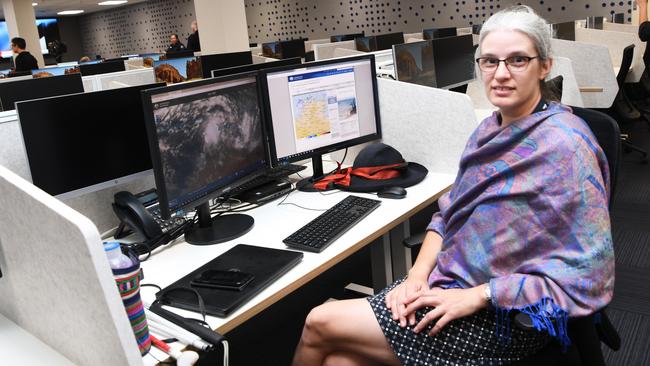 Senior forecaster at the Darwin Bureau of Meteorology, Sally Cutter, at the new Territory Emergency Operations Centre. Picture: Katrina Bridgeford