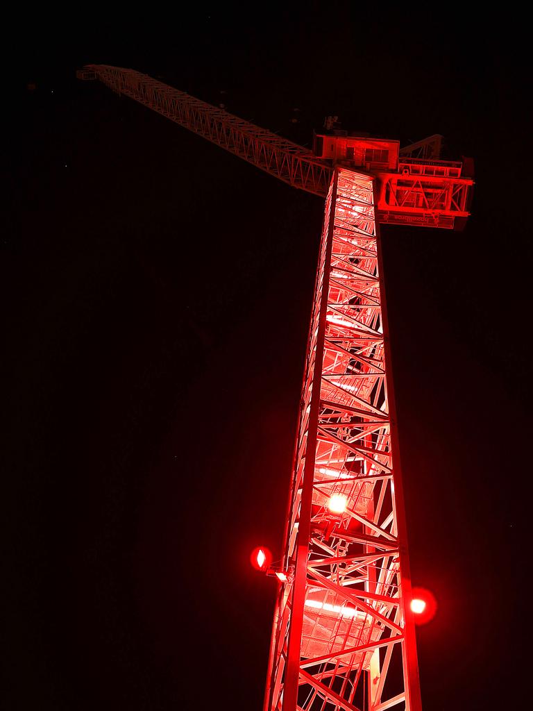 Paint The Town Red. The 10 Murray St crane in Salamanca. Picture: SAM ROSEWARNE.