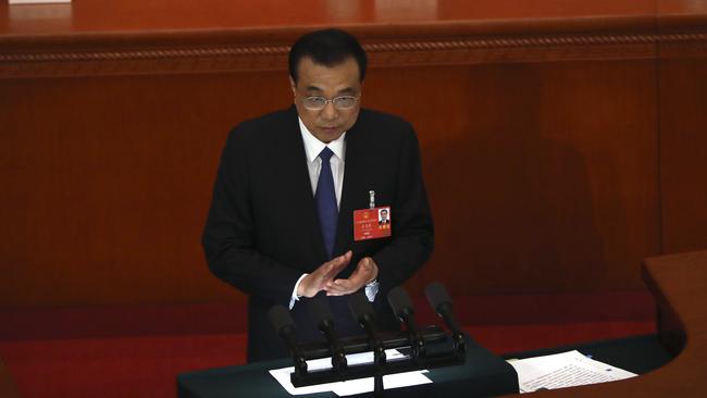 Chinese Premier Li Keqiang speaks at the Great Hall of the People in Beijing. Picture: Ng Han Guan/AP