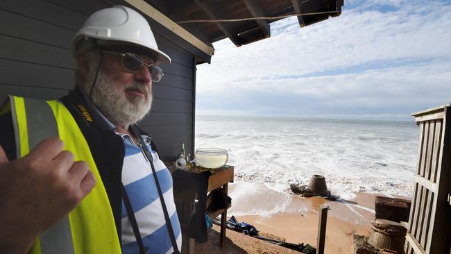 Consultant coastal engineer specialist Angus Gordon inspects damaged beachfront homes along Pittwater Road at Collaroy today. Picture: AAP