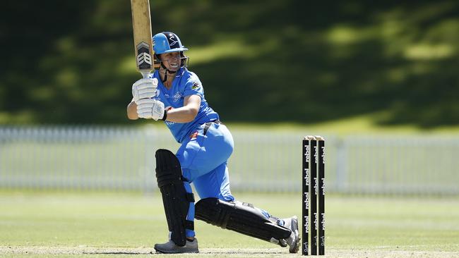 Strikers wicketkeeper Tegan McPharlin leads the way with the bat at Drummoyne Oval