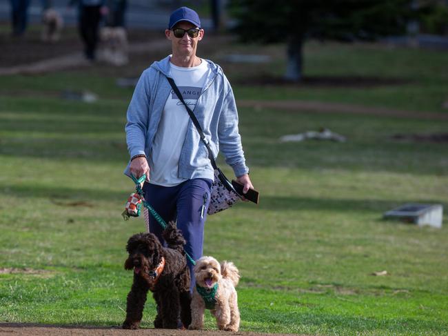 Dog walkers and their dogs at the million paws walk at Queens Domain in Hobart in Sunday 25th May 2025. Picture: Linda Higginson