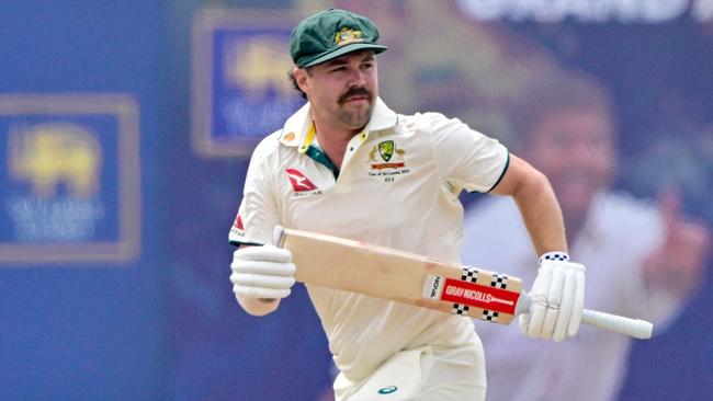 Australia's vice captain Travis Head run between the wickets during the first day of the first Test cricket match between Sri Lanka and Australia at the Galle International Cricket Stadium in Galle on January 29, 2025. (Photo by Ishara S. KODIKARA / AFP)