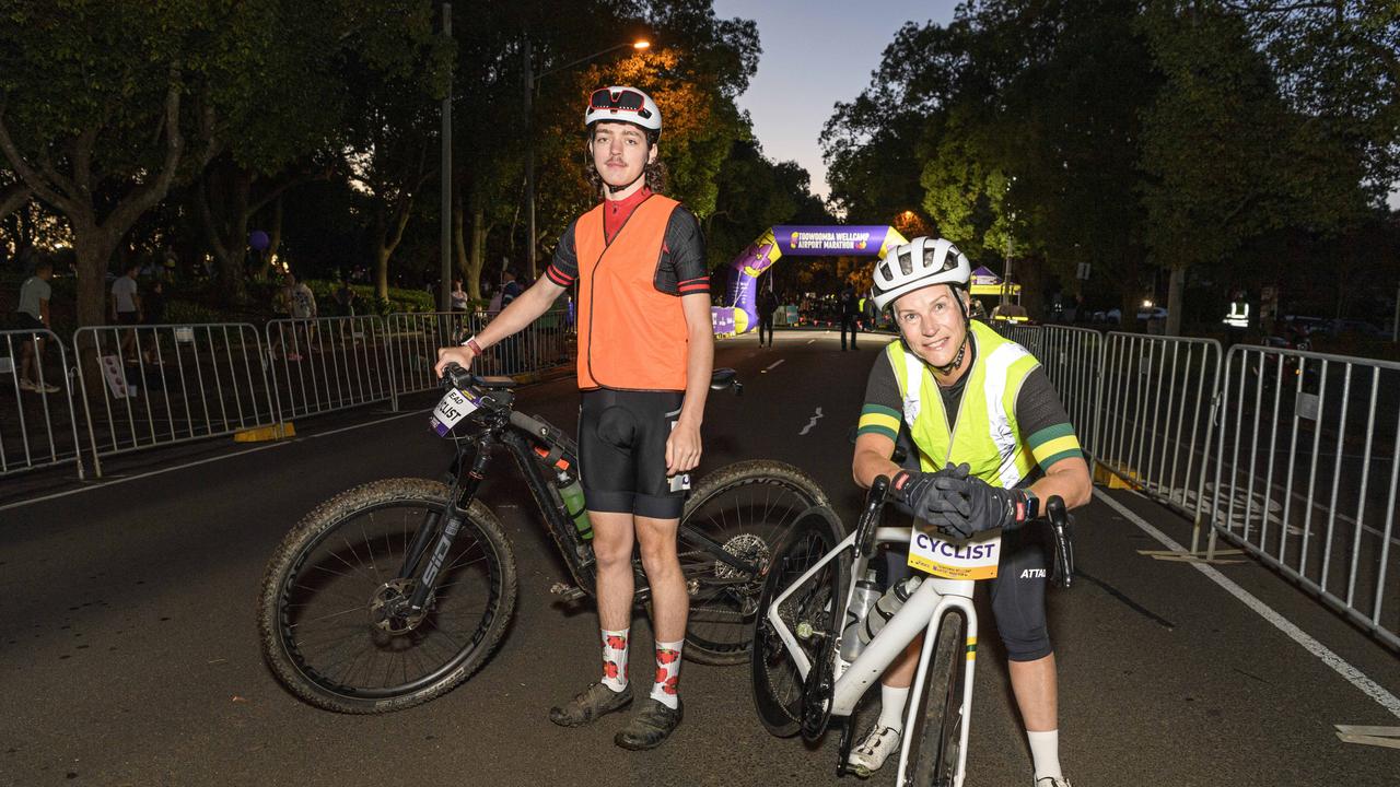 Toowoomba Marathon lead cyclists Malcolm Taylor and Anne Elliott, Sunday, May 4, 2025. Picture: Kevin Farmer